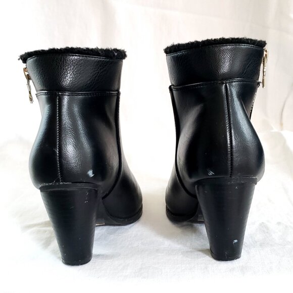 PARKER & SKY 8.5 womens Block Heel Faux leather Fur trim Black Zip Ankle Boots - Picture 7 of 12